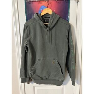 Carhartt Mens Relaxed Fit Graphic Sleeve Hoodie Sage Green Faded Sweatshirt S